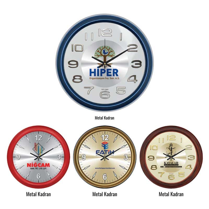 Promosyon Duvar Saati DS-370 (46 cm) | Büyük Boy Metal Kadran Logo Baskılı Saat