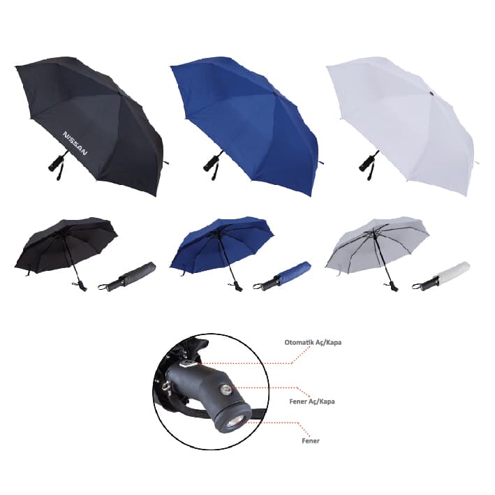 Promosyon Işıklı Şemsiye ŞM-150 | 8 Telli Fenerli Otomatik Şemsiye