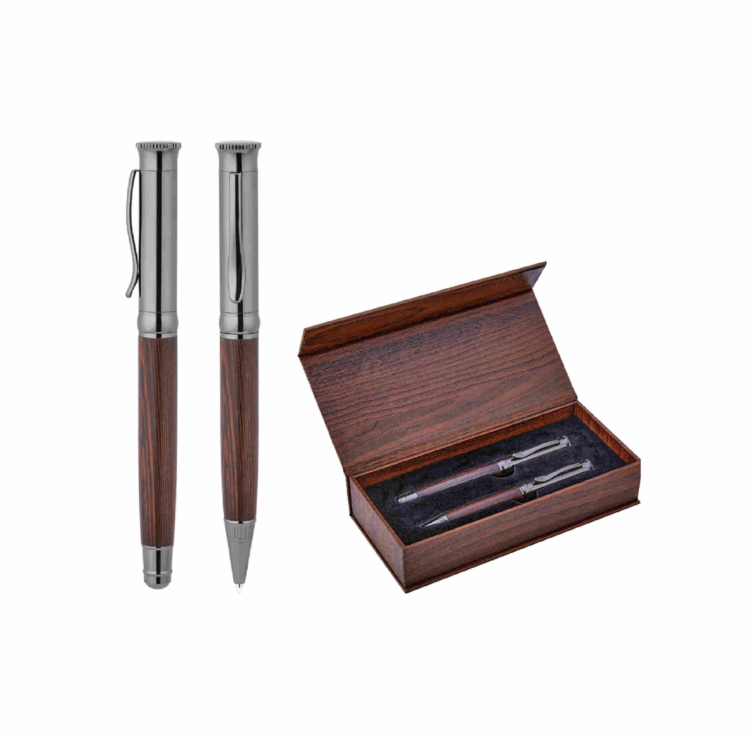 Promosyon Kalem Seti KS-260 | Ahşap Kutulu Premium Metal Kalem Seti