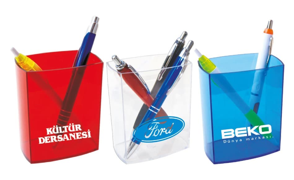 Promosyon Şeffaf Kalemlik PÜ-110 | Masa Üstü Reklam Ürünü (10x8x5.4 cm)
