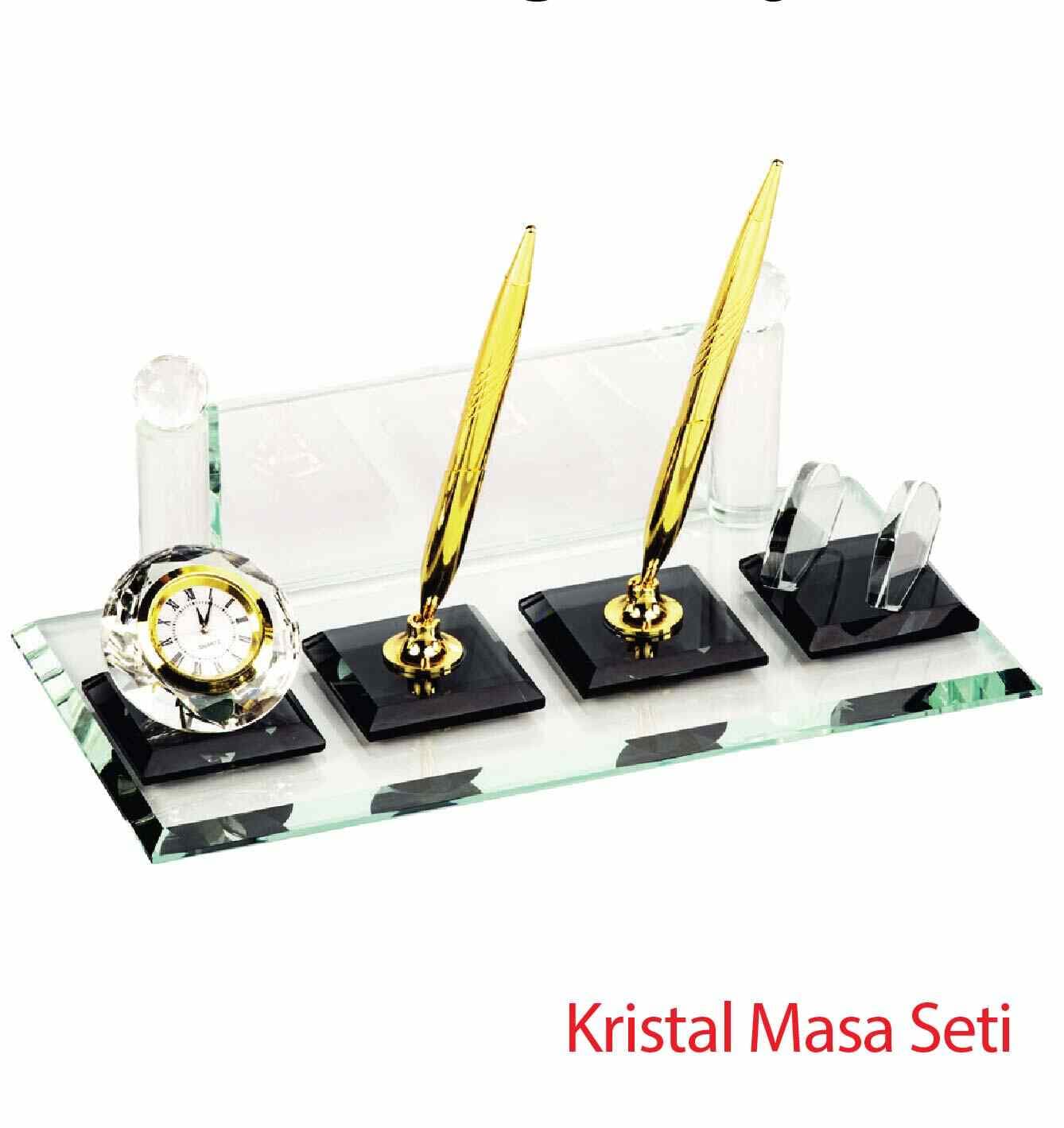 Promosyon Kristal Masa Seti KMS-140 | VIP Ofis Masaüstü Kristal Yönetici Seti