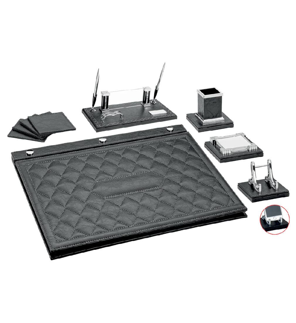 Promosyon Masa Sümeni MSN-100 | 6 Parça Deri Ofis Masa Seti (Kalemlik, Telefon Standı, Notluk)