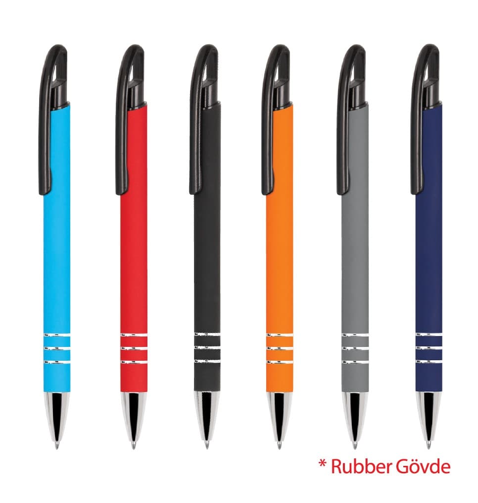 Promosyon Metal Kalem MK-180 | Logo Baskılı Rubber Gövdeli Metal Kalem