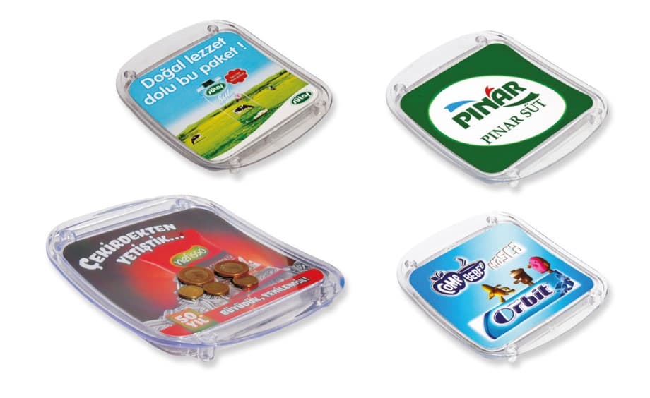 Promosyon Kare Para Tabağı PT-110 | Kasa Önü Reklam Ürünü (17x20.5 cm)
