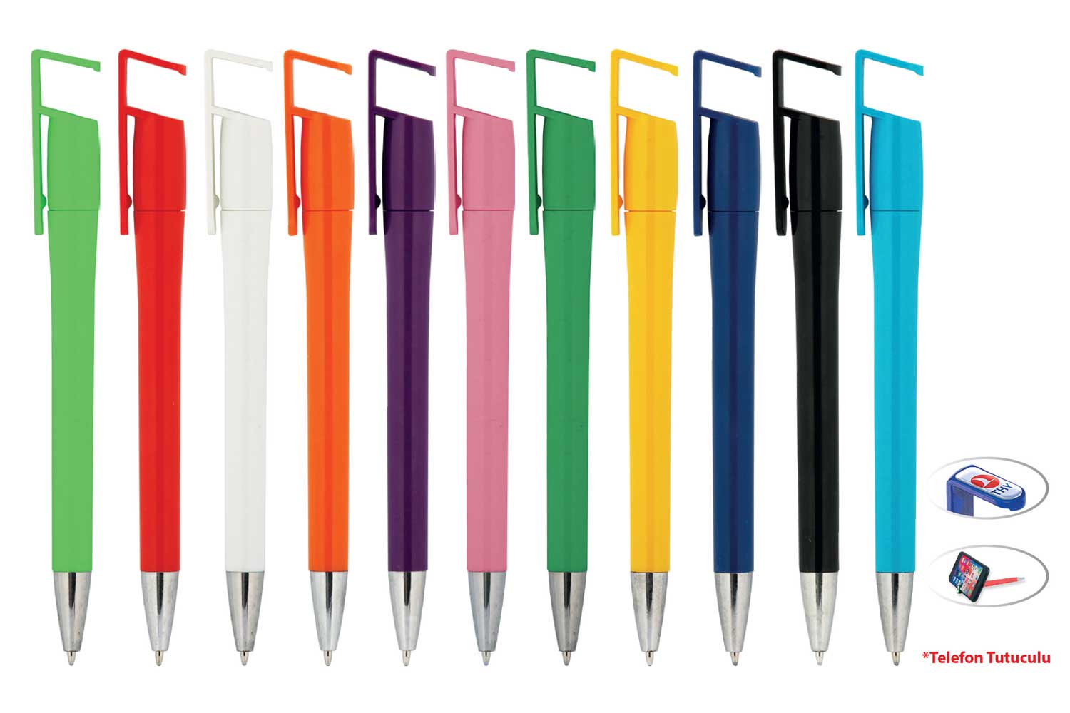 Promosyon Plastik Kalem PLS-115 | Telefon Standlı Logo Baskılı Promosyon Kalem