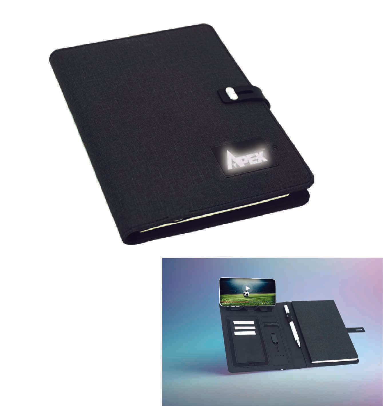 Promosyon Powerbank Organizer PB-360 | Işıklı Logolu PU Deri Organizer