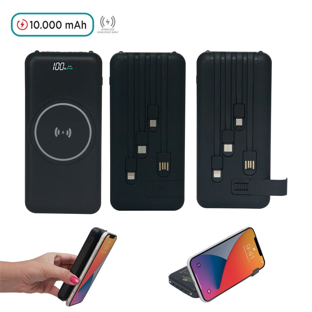 Promosyon Powerbank 10.000 mAh Wireless LED Fenerli PB-115 | Logo Baskılı Powerbank