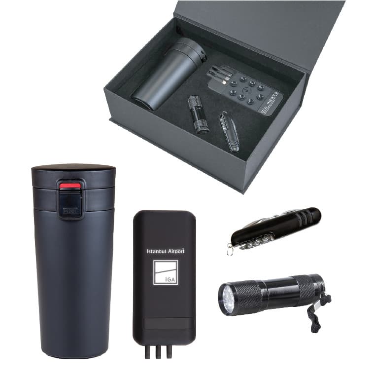 Promosyon VIP Set VIP-120 | Powerbank, Termos ve Çakı Fener Seti