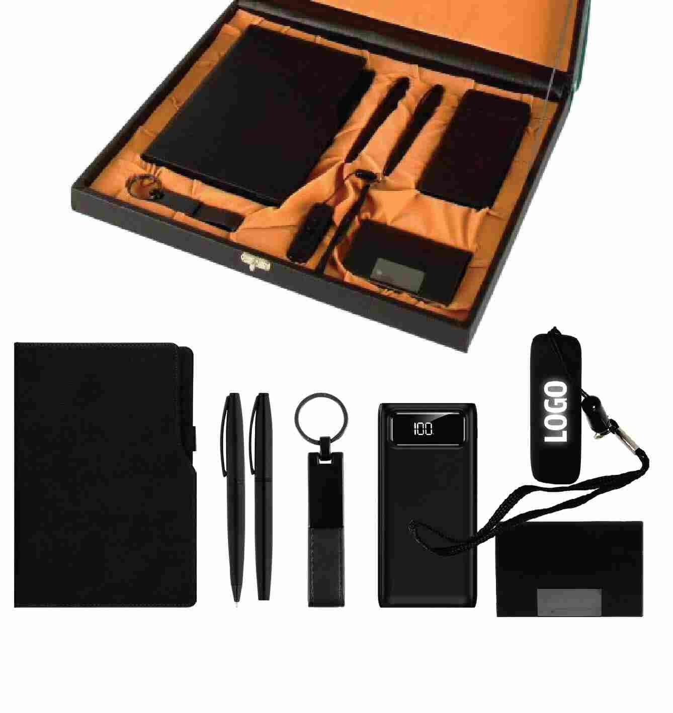 Promosyon VIP Set VIP-240 | Defter, Powerbank, USB, Kalem, Anahtarlık ve Kartvizitlik Premium Hediye Seti