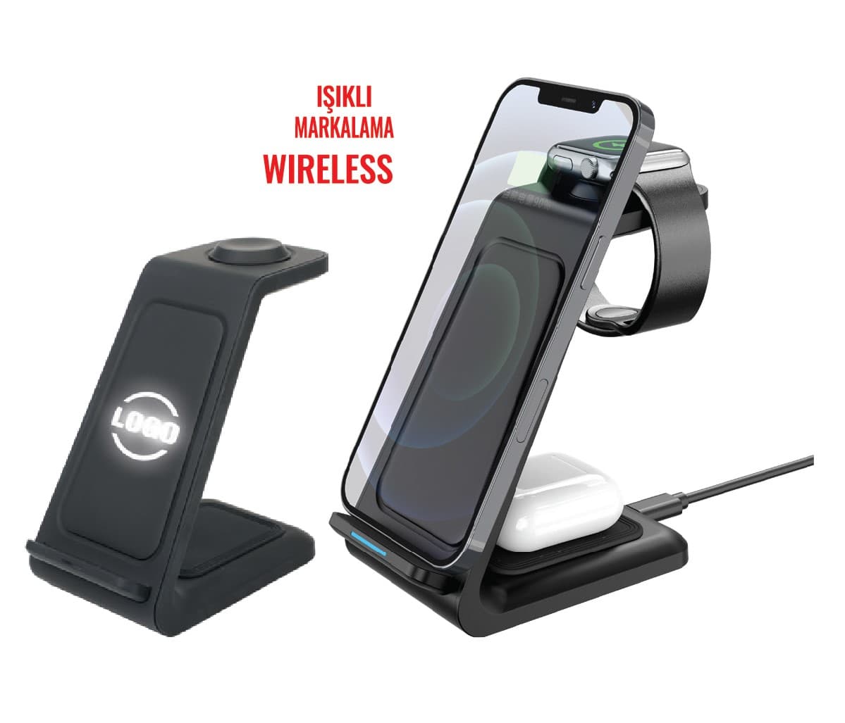 Promosyon Wireless Stand Set PB-430 | Işıklı Logolu 3’lü 15W Şarj Standı