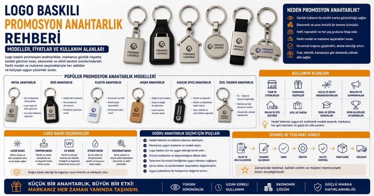 Logo Baskılı Promosyon Anahtarlık Rehberi: Modeller, Fiyatlar ve Kullanım Alanları