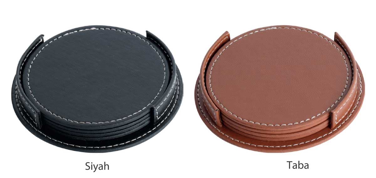 Promosyon Deri Bardak Altlığı Seti MS-195 | 4'lü Logolu Bardak Altlığı