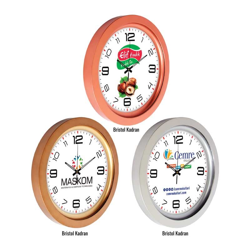 Promosyon Duvar Saati 40 cm DS-180 | Logo Baskılı Metalize Kasa Duvar Saati