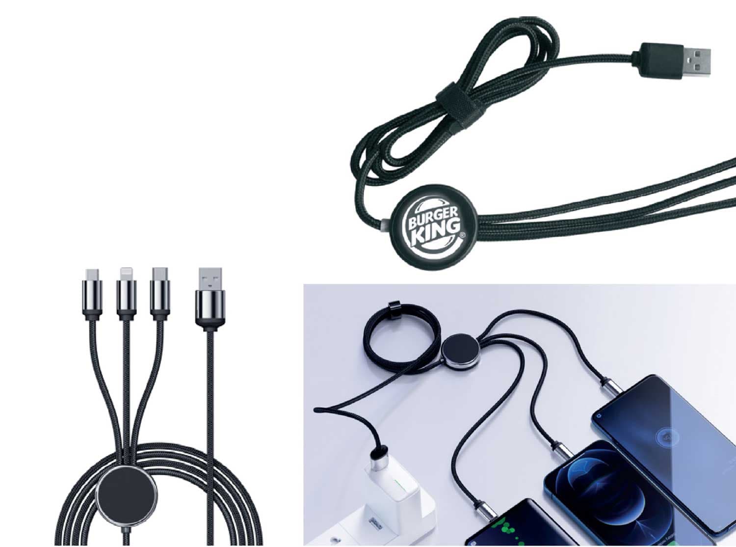 Promosyon Kablo Çoğaltıcı KBL-410 | LED Işıklı Logo, 3 Uçlu (Micro, iOS, Type-C), CarPlay Destekli