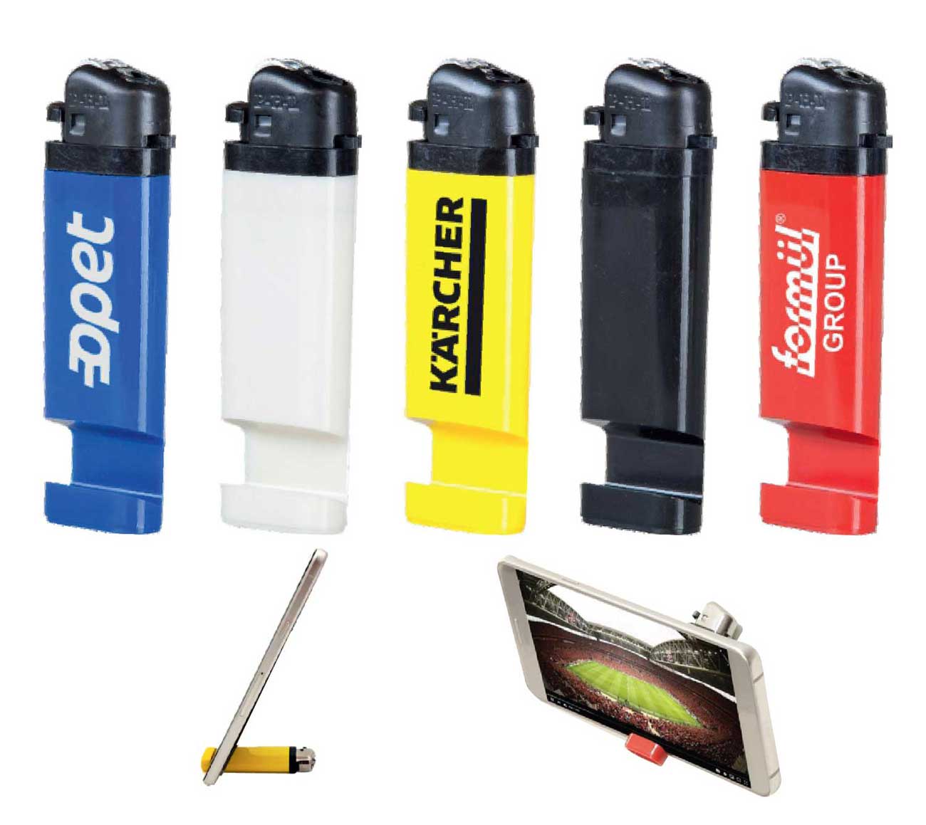 Promosyon Standlı Telefon Tutuculu Taşlı Çakmak CM-500 | Logo Baskılı Promosyon Çakmak