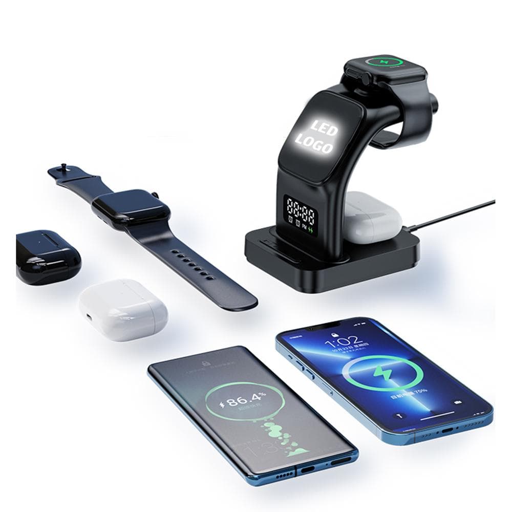 Promosyon Wireless Şarj İstasyonu TT-475 | 3'lü Şarj, LED Logo, Masaüstü Stand