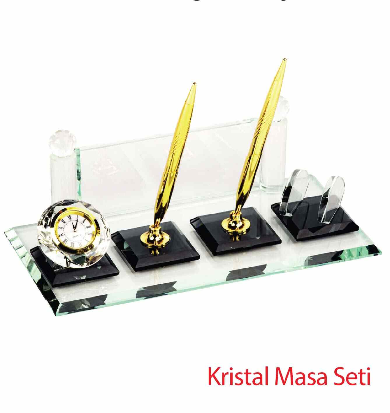 Promosyon Kristal Masa Seti KMS-140 | VIP Ofis Masaüstü Kristal Yönetici Seti