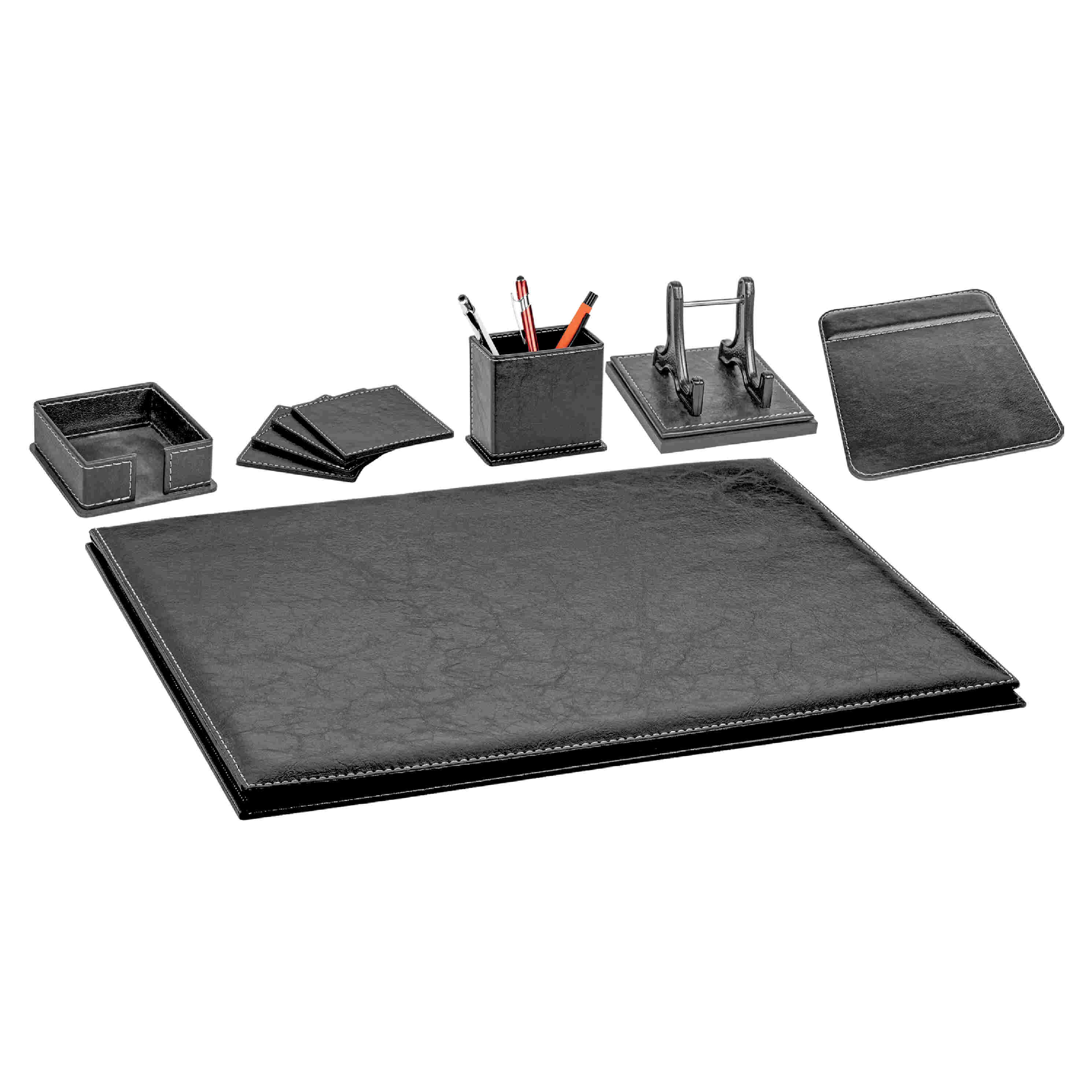 Promosyon Masa Sümeni MSN-120 | 6 Parça Deri Ofis Masa Seti (Mouse Pad, Kalemlik, Notluk)