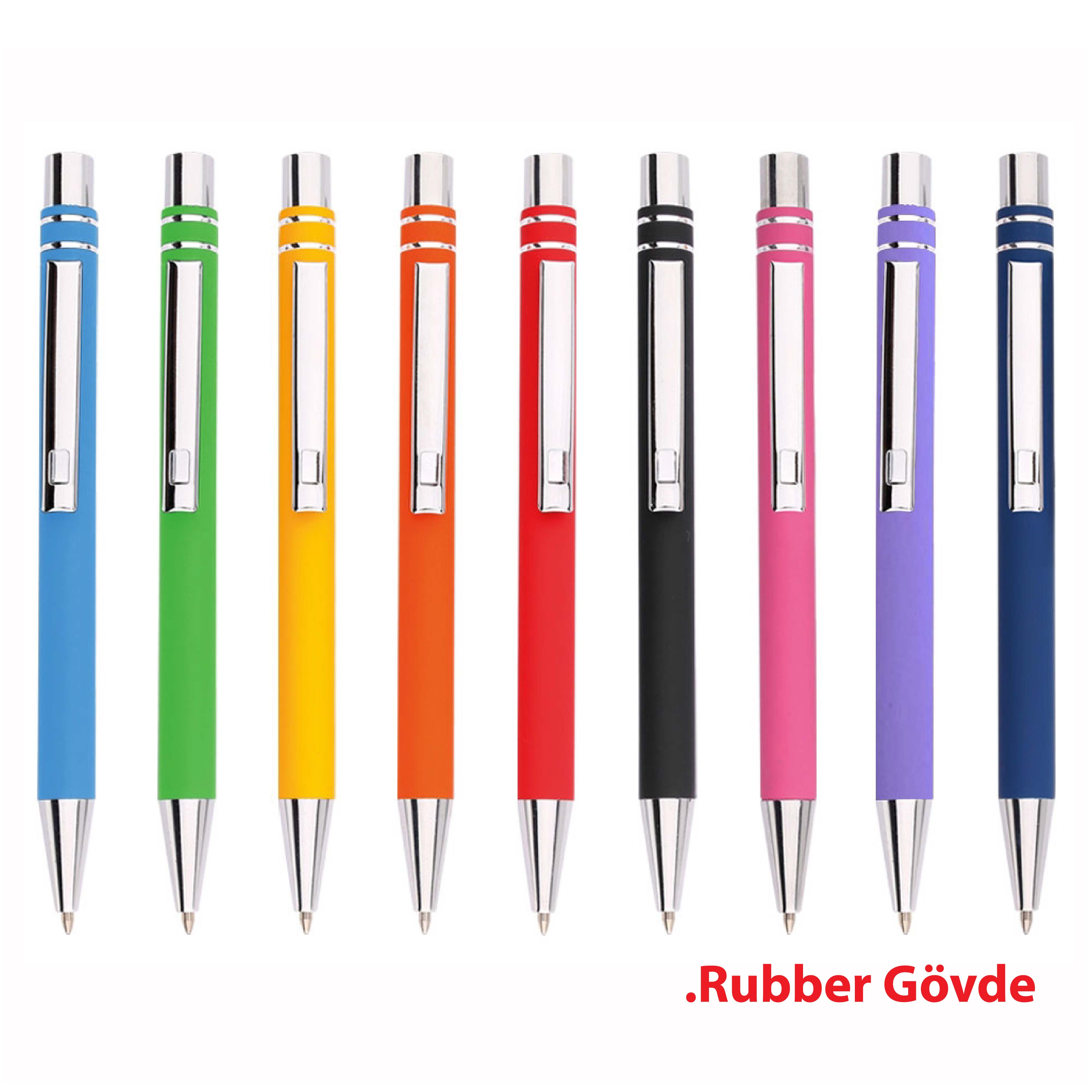 Promosyon Metal Kalem MK-210 | Rubber Gövdeli Logo Baskılı Renkli Metal Kalem