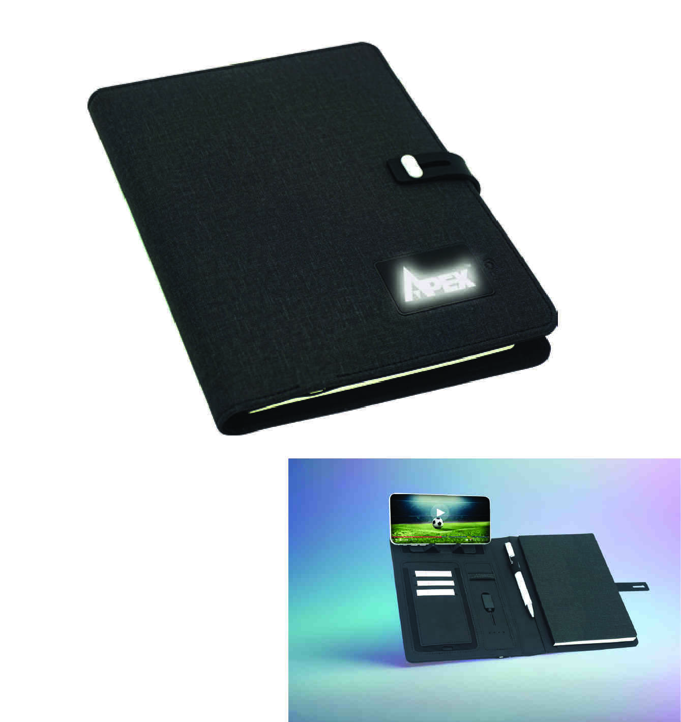 Promosyon Powerbank Organizer PB-360 | Işıklı Logolu PU Deri Organizer