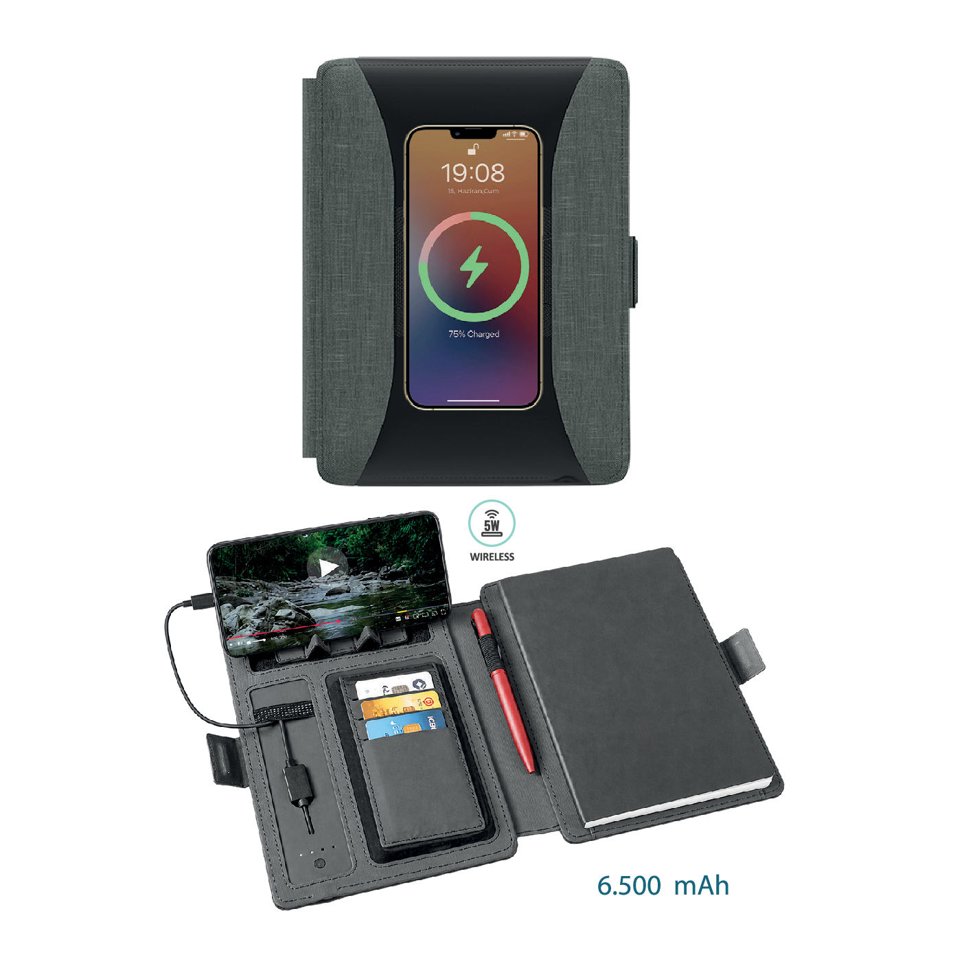 Promosyon Powerbank Organizer PB-380 | 6.500 mAh Kablosuz Şarjlı