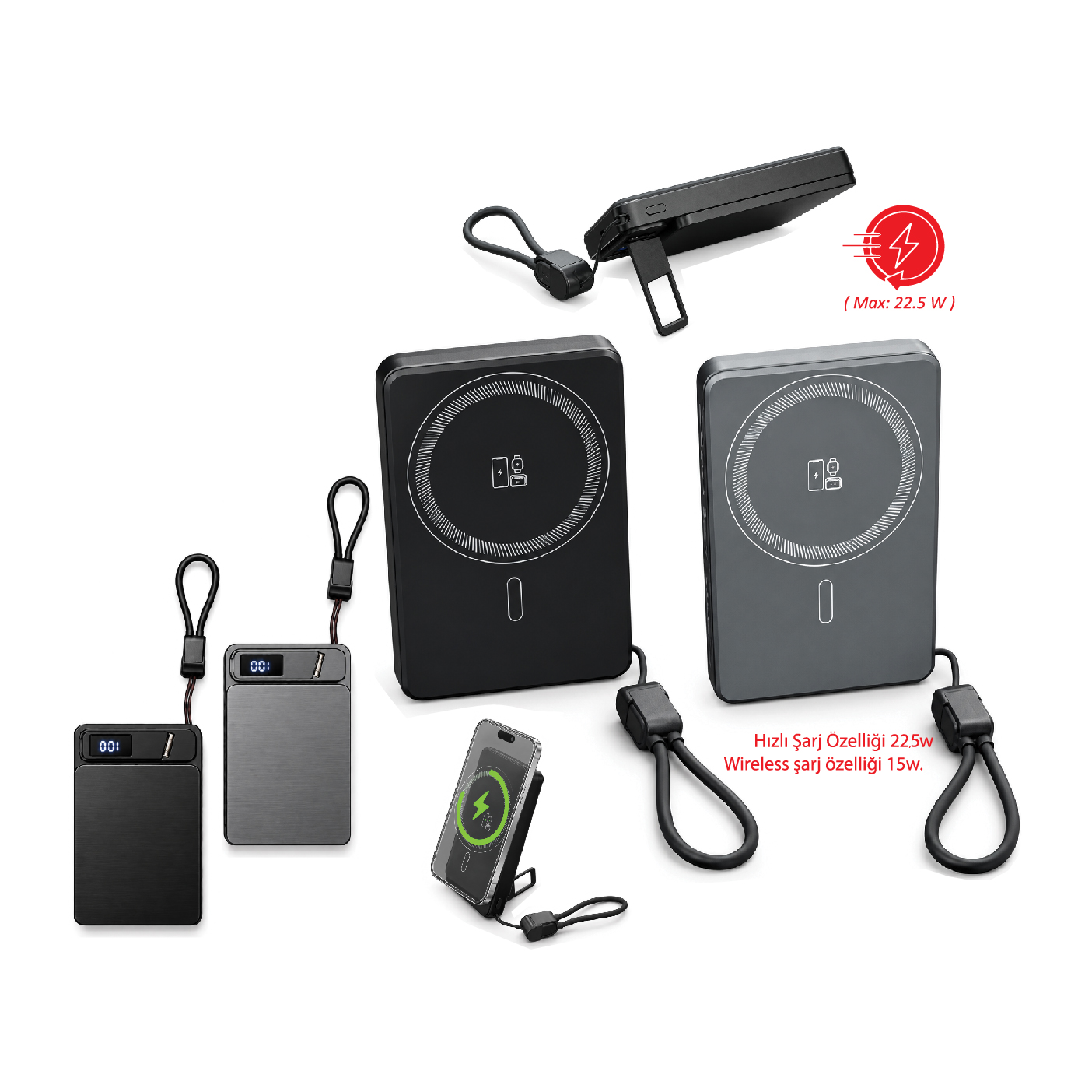 Promosyon Powerbank 10.000 mAh PB-250 | Dahili Kablolu Tasarım
