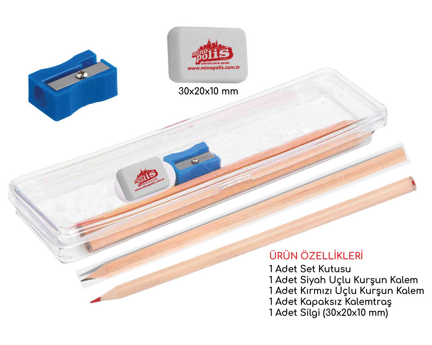 Promosyon Sınav Seti KK-620 | Kalem, Silgi ve Kalemtıraşlı Pratik Öğrenci Seti