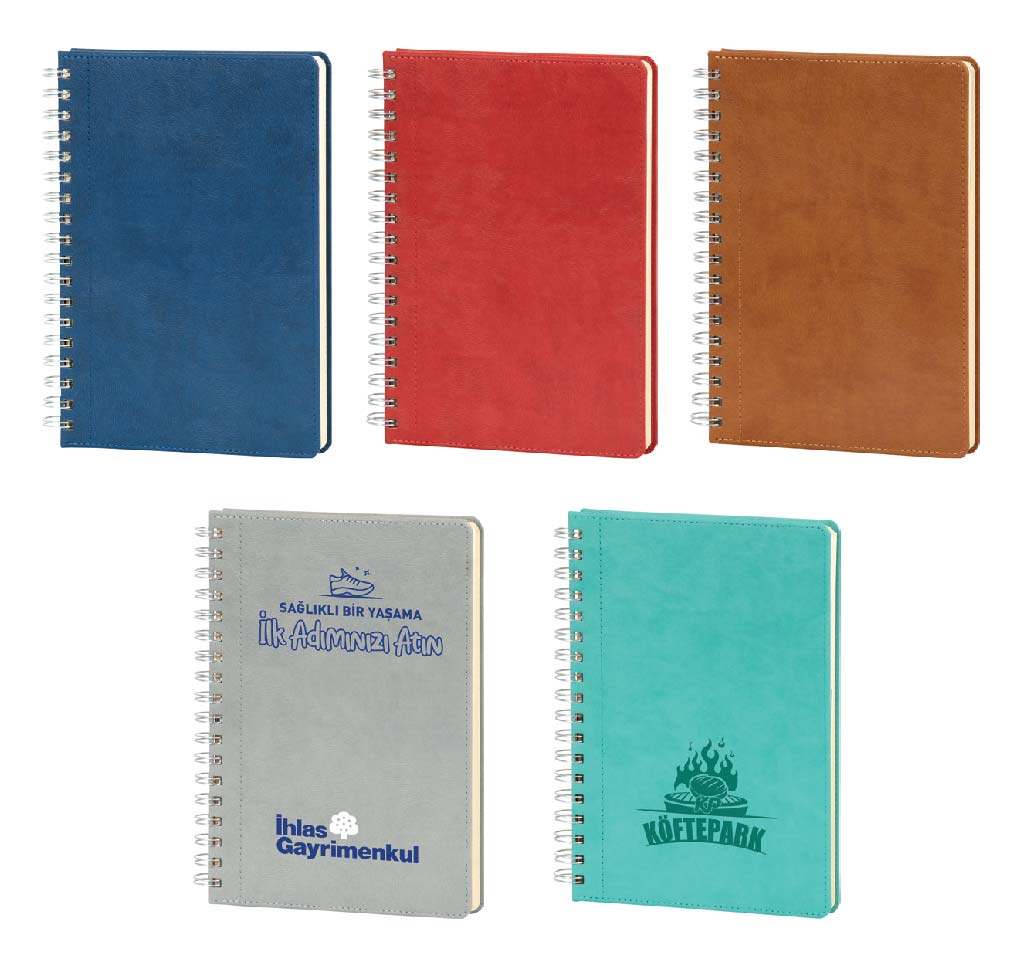 Promosyon Tarihsiz Defter TD-180 | 17x24 cm Spiralli Kareli Termo Deri Defter