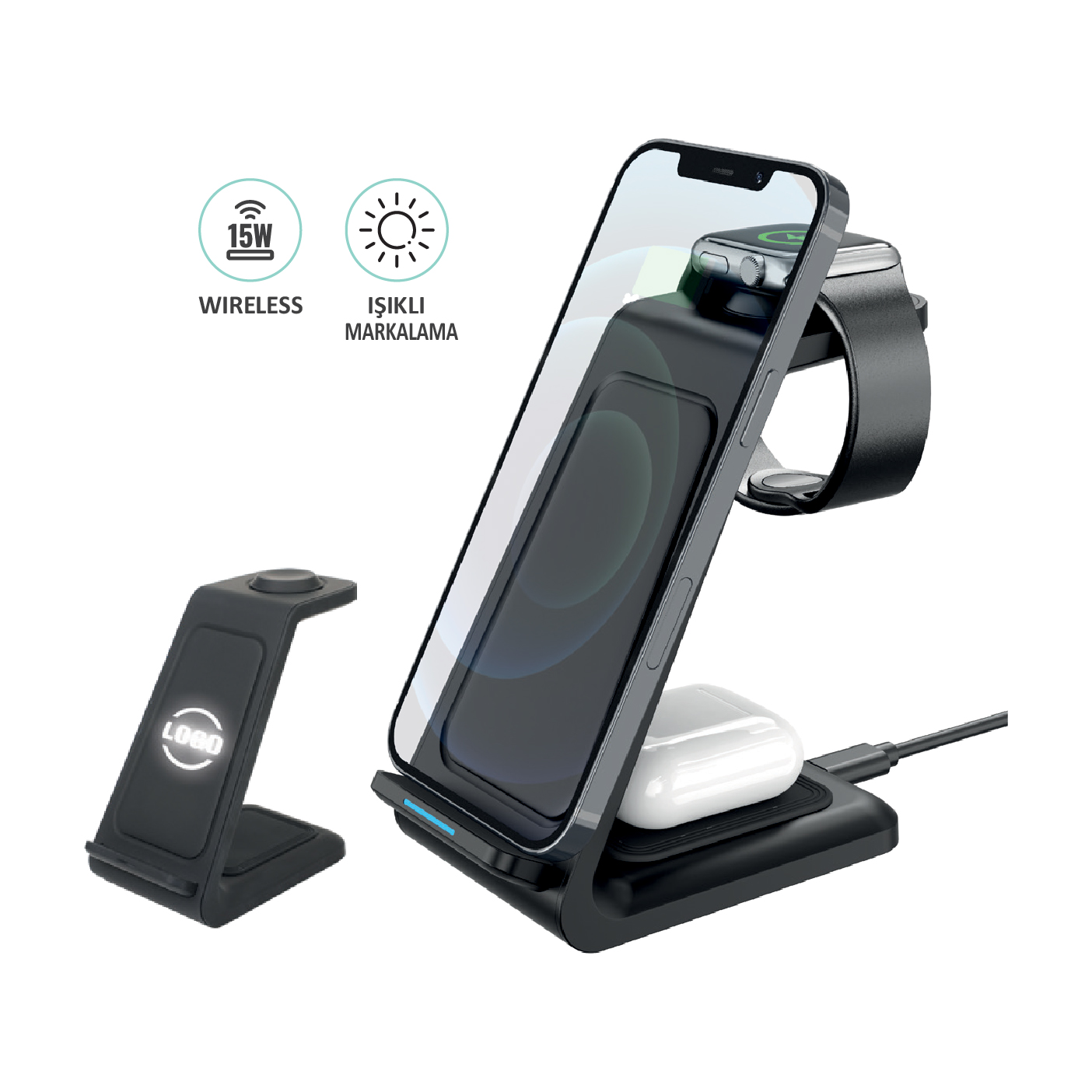 Promosyon 15 W Type-C Girişli Wireless Stand Set TT-160