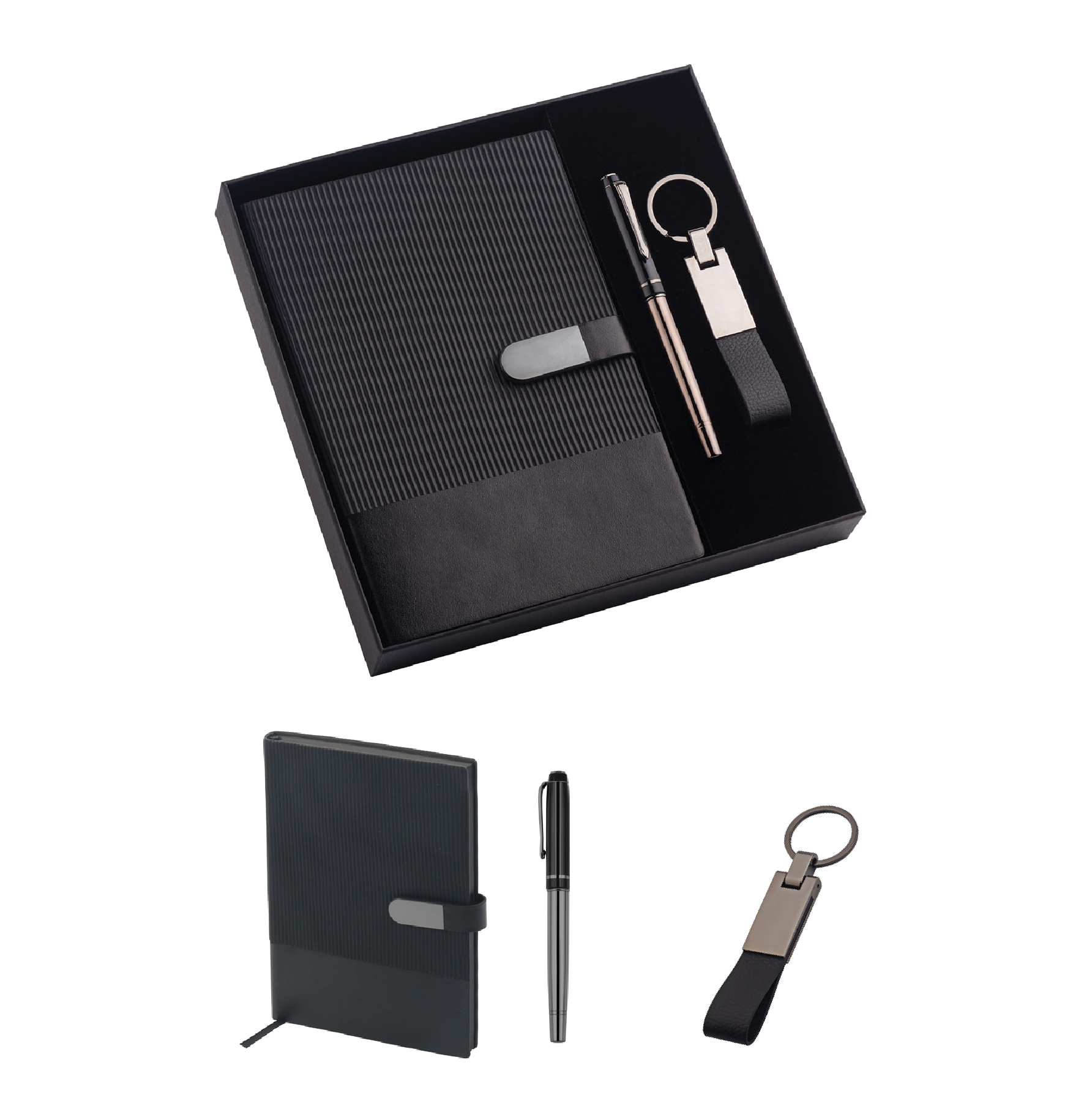 Promosyon VIP Set VIP-355 | Defter, Roller Kalem ve Anahtarlıklı Kurumsal Hediye Seti