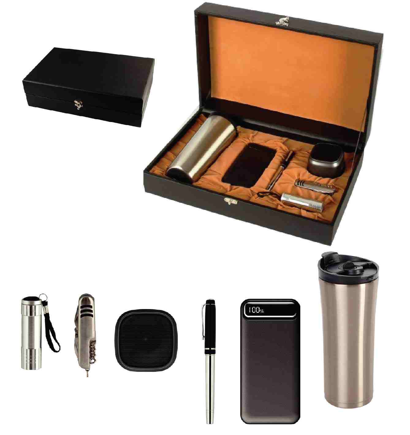 Promosyon VIP Set VIP-440 | Termos, 10.000 mAh Powerbank ve Bluetooth Speaker İçeren Lüks Hediye Seti